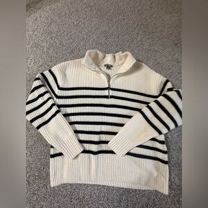 Falls Creek Medium Off-White & Navy Striped Half Zip Sweater